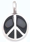 Shiny Black Peace Sign Silver Tone Pewter Pendant Necklace