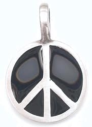 Shiny Black Peace Sign Pewter Pendant Necklace