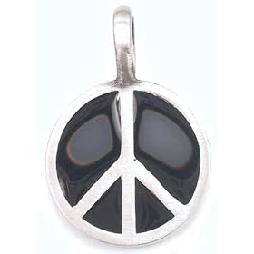 Shiny Black Peace Sign Pewter Pendant Necklace