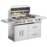 Cal Flame 40 Inch 5 Burner Propane Gas Grill On Cart With Double Side Burner