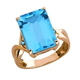 9.71 Ct Octagon Swiss Blue Topaz and Blue Diamond 14k Rose Gold Ring