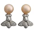 Sterling Silver Pink Pearl Honey Bee Stud Earrings