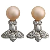 EXP Sterling Silver Pink Pearl Honey Bee Stud Earrings