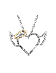 Diamond Angel Heart Pendant Necklace in Sterling Silver with 14K Yellow Gold with Chain