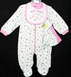 Tuti Fruiti New Fall/Winter Infant Baby Girls 3 Pc. Pretty Flowers Footie Set with Bib