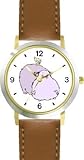 IMAGE OF Hippopotamus Cartoon African Animal - WATCHBUDDY® DELUXE TWO-TONE THEME WATCH - Arabic Numbers - Brown Leather Strap-Children's Size-Small ( Boy's Size & Girl's Size )