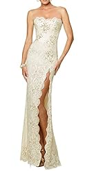 Strapless Beaded Open-Back Lace Floor Length Evening Dress/Tunic  with a Brush/Sweep Train 