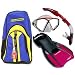 US Divers Travelers Snorkel Set: Captain 2 silicone mask, Hydroair II snorkel, Trek compact fins in mens size 4-7, Tote bag