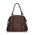 Large Studded Fashion Tote / Shoulder Bag Brown