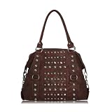 Large Studded Fashion Tote / Shoulder Bag Brown