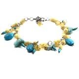 Baltic Butterscotch Amber with Turquoise and Sterling Silver Bracelet 10"