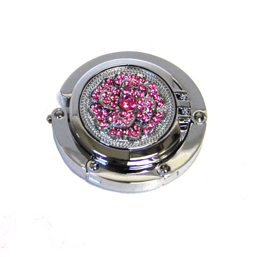 Designer Collection Pink Rhinestone Magnetic Foldable Purse Hook/hanger with Hidden Mirror