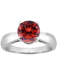 1.10 Ct Round Cognac Red SI1/SI2 Diamond 18K White Gold Ring