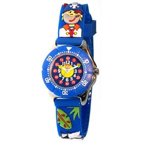 Baby Watch - Montre enfant - Gar�on - Zip Pirates - La montre p�dagogique - Plastique gomme bleu avec dessins 3D - Avec m�thode d'apprentissage