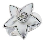 Mother of Pearl Star Ring in Solid Sterling Silver, Accented with Tiny High Quality CZ's, 7/8 (22mm) wide