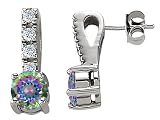 2.25 cts 14K White Gold Plated 925 Sterling Silver Genuine Mystic Rainbow Topaz Earrings