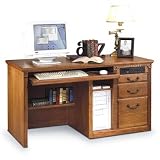 Kathy Ireland Home by Martin Furniture Huntington Oxford Single Pedestal Wood Computer Desk in Distressed Wheat