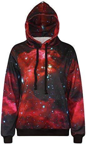 ROSEBE Mens Unisex Couple Retro Galaxy Red Print Drawstring Hoodie Sweatshirt Polluver M