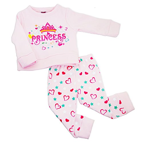 Basico Baby Girls Kids Thermal Longsleeve Top and Pants 2 Piece Pajama Set