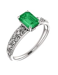Platinum 7.00x5.00mm Emerald Cut Chatham Created Emerald Ring -- LIFETIME WARRANTY