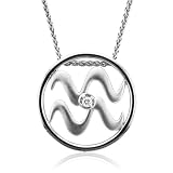 Zodiac Sign Aquarius Silver Diamond Pendant Necklace (HI, I1-I2, 0.05 carat)