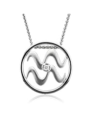 Zodiac Sign Aquarius Silver Diamond Pendant Necklace (HI, I1-I2, 0.05 carat)