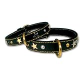 20" inch Star Leather dog collar - black leather dog collar for your pet