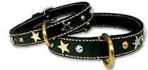 16" inch Star Leather dog collar - black leather dog collar for your pet