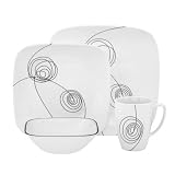 Corelle Square 16-Piece Set, Service for 4, includes 4 each 10-1/4-inchDinner Plates, 8-3/4-inch Luncheon Plates, 22-ounce Soup/Cereal Bowls,12-ounce Porcelain Mugs, Scribble Lines