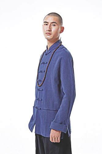 YINGGANG China Kung fu Martial Arts Uniform Shirts with COTTON&amp;LINEN material (L, Blue)