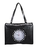 Black Mock Croc Vinyl Tote Bag Built In Clock