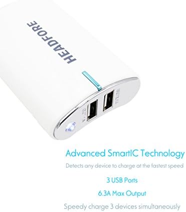 Headfore 8000mAh iPhone Charger External Battery Portable Charger Power Bank for Apple iPhone 6 Plus, 6, 5S, 5C, 5, 4S, iPad, Air, Mini, Samsung Galaxy S5, S4, S3, Note, Nexus, LG, HTC. Portable Battery Charger, External Charger, USB Battery Pack, iPad Charger, Travel Charger, Backup Battery - White