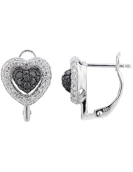 14K White Gold 0.66ct Inspiring Heart Black Diamond Stud Post-Snap-Down Earrings