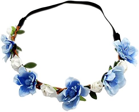Colorlife Handmade Cherry Blossom Flower Garland Headdress Headpiece Hairpin for Wedding Photo Sandbeach with Calendar Card (Blue and White)