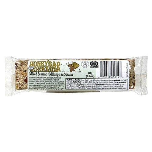 HoneyBar, 100% Organic, Mixed Sesame, 1.4-Ounce Bars (Pack of 12) by HoneyBar