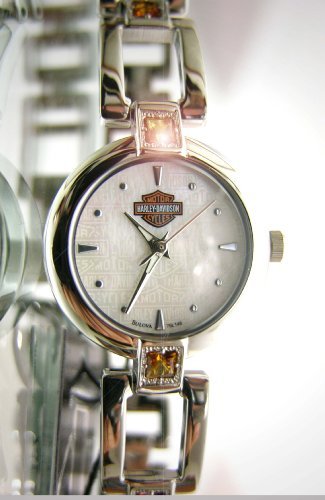 Harley-Davidson® Bulova® Women's Watch. Mother-of-Pearl Dial. Citrine gemstones. Luminous. WR50m/165ft. 76L148