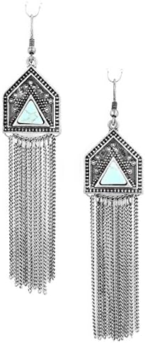 Bling Bar Semi Precious Stone Hexagon Fringe Earrings
