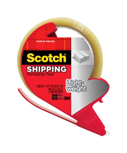 Scotch Lightweight Shipping Packaging Tape with dispenser, 1.88 Inches x 38.2 yard, Clear (3350S-RD)