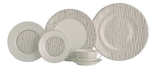 Thomas O'Brien Tilden Lace Platinum 5 Piece Fine Bone China Dinnerware Set