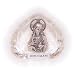 Sacred Heart of Jesus Pewter table stand on transparent pressed Glass (7cm or 2.8 iinches high).