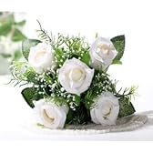 造花 バラ/薔薇 ローズ プチフラワー花束 ミニ 5輪1セット インテリア セットにしてウエディングブーケなどにもオススメ  白/ホワイト  【簡易パッケージ】