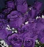 84 Silk Rose Flowers w/Raindrops - Wedding Flowers - Bridal/Floral - Purple