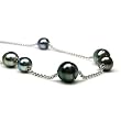HinsonGayle "Sliding" Multicolored Peacock Cultured Tahitian Baroque Pearl Tin Cup Necklace (Sterling Silver)