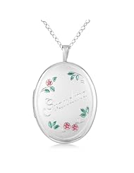 Oval Shaped Photo Locket Grandma Design Pendant Sterling Silver