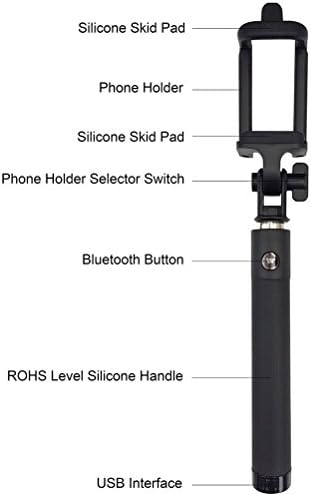 Tekoo® Wireless Bluetooth Rechargeable Handheld Monopod Cell Phones Selfie Stick Portable Extendable and Adjustable Size Phone Holder for Iphone Samsung HTC -One Button Control (Black)