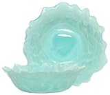 Colorful Art Glass Green Wave Rimmed Shallow Bowl 10.5"D, 3"H