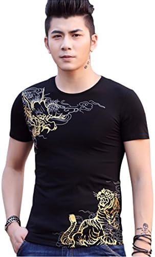 Cropped Fashion Men's Short sleeve T-Shirt Landscapes 3D Print (L, black)