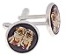 Silver plated cufflinks with an image of 2 pug or pugs dogs with presentation box. Made in the U.S.A