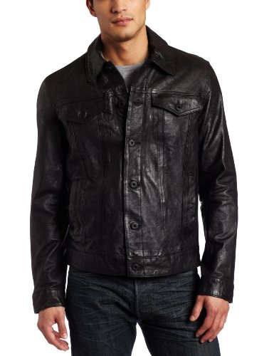 Levis Mens Washed Leather Trucker