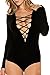 BomDeals Women's Sexy Deep V-Neck Lace Up Bandage Tight Bodysuit Jumpsuit Leotard (M, Black)